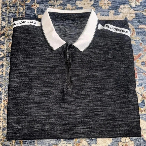 KARL LAGERFELD Designer Men’s Polo Quarter Zip Dress Shirt Size 2XL Short Sleeve - Picture 5 of 12